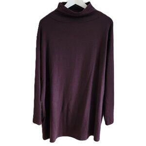Eileen Fisher oversized dark aubergine funnel neck tunic top